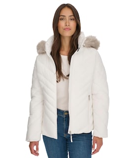 Foto 1 | Foto 1 | Chamarra Tommy Hilfiger con Ribetes de Piel Sintética Acolchada Blanca para Mujer- Venta Internacional