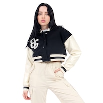 Chamarra Bomber Varsity Mangas Pu Quarry Negro para Mujer