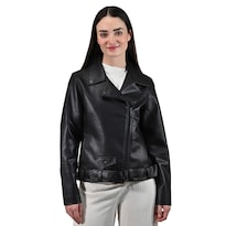 Chamarra Biker de Piel Sintética Lee Negra para Mujer