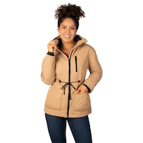 Chamarra Greenlander De Pluma Con Gorro Color Camel Para Mujer