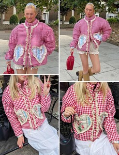 Foto 6 | Foto 6 | Chaqueta Yimoon Para Mujer, Corta, Acolchada, A Cuadros, Color Rojo M - Venta Internacional.
