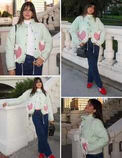 Foto 6 | Foto 6 | Chaqueta Yimoon Para Mujer, Corta, Acolchada, Acolchada, A Cuadros, Color Verde - Venta Internacional.