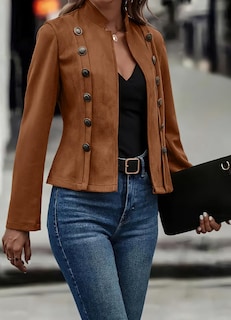 Foto 3 | Foto 3 | Chaqueta Chouyatou Para Mujer, Piel Sintética De Gamuza, Color Marrón 2024 - Venta Internacional.