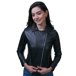 Foto 1 | Foto 1 | Chamarra Biker Negra Castelli Slim Fit Piel Mujer Borrego