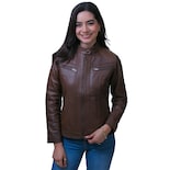 Chamarra De Piel Mujer Castelli Slim Elegante Dama Cierres