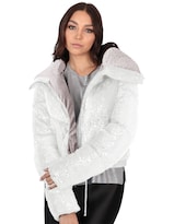 Chamarra Brillosa Mujer Cintura Ajustable Plateado Roosevelt A282