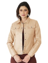 Chamarra Vinipiel Casual Para Mujer Abotonada