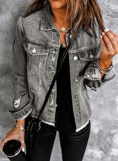 Foto 2 | Foto 2 | Chaqueta Vaquera Evaless Para Mujer Color Gris Talla S - Venta Internacional.