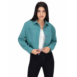 Foto 1 | Foto 1 | Chamarra Crop Britos Jeans Verde Gabardina 025347 para Mujer