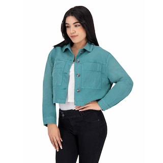 Foto 5 | Foto 5 | Chamarra Crop Britos Jeans Verde Gabardina 025347 para Mujer