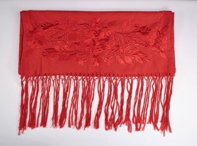 Foto 4 | Foto 4 | Rebozo Chal Yucateco Artesanal Rojo Bordado A Mano