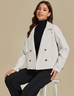 Foto 7 | Foto 7 | Chaqueta Corta Para Mujer, Gabardina Luvamia, Color Gris, Talla S 4-6 - Venta Internacional.