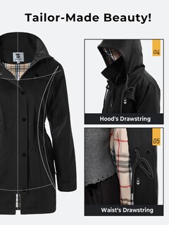 Foto 5 | Foto 5 | Chaqueta Impermeable Saphirose Para Mujer Con Capucha Larga, Color Negro, Xxxl - Venta Internacional.
