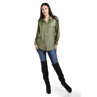 Foto 5 | Foto 5 | Camisa Satinada Roman Fashion Juvenil Verde Oscuro para Mujer