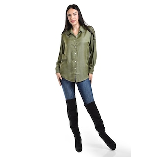Foto 5 | Foto 5 | Camisa Satinada Roman Fashion Juvenil Verde Oscuro para Mujer