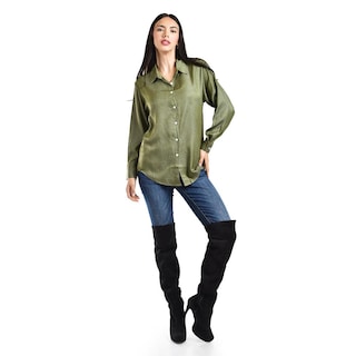 Foto 1 | Foto 1 | Camisa Satinada Roman Fashion Juvenil Verde Oscuro para Mujer