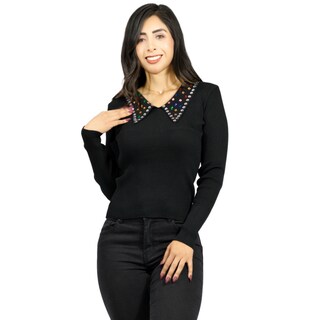 Foto 1 | Foto 1 | Sueter Casual De Mujer Suet-1028 Negro Cuello En V