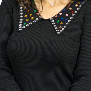 Foto 4 | Foto 4 | Sueter Casual De Mujer Suet-1028 Negro Cuello En V