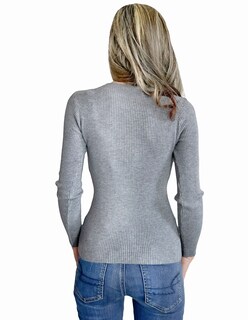 Foto 3 | Foto 3 | Sueter De Cuello En V Para Mujer Suet-1012 Gris De Punto