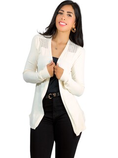 Foto 1 | Foto 1 | Suéter Abierto De Mujer Con Detalles En Estoperoles Suet-1035 Blanco Suéter Cardigan