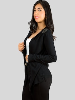 Foto 4 | Foto 4 | Set De 2 Suéter Abierto De Mujer Con Detalles En Estoperoles Suet-1035 Negro Y Blanco Suéter Cardigan