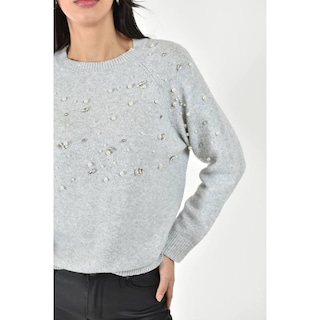 Foto 4 | Foto 4 | Sueter Con Pedreria Y Perlas Roman Fashion /juvenil, 4003 (gris) Gris