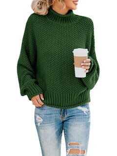 Foto 1 | Foto 1 | Jersey Saodimallsu De Cuello Alto De Gran Tamaño Para Mujer Verde Oscuro - Venta Internacional.