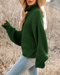 Foto 2 | Foto 2 | Jersey Saodimallsu De Cuello Alto De Gran Tamaño Para Mujer Verde Oscuro - Venta Internacional.