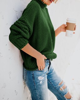 Foto 3 | Foto 3 | Jersey Saodimallsu De Cuello Alto De Gran Tamaño Para Mujer Verde Oscuro - Venta Internacional.