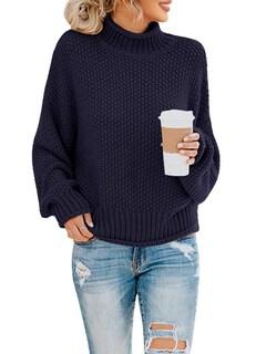 Foto 1 | Foto 1 | Jersey Saodimallsu De Cuello Alto De Punto Extragrande Azul Marino Para Mujer - Venta Internacional.