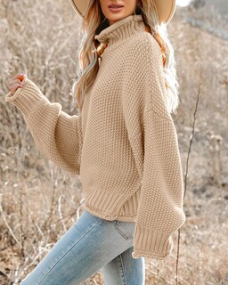 Foto 2 | Foto 2 | Jersey Saodimallsu De Cuello Alto De Gran Tamaño Para Mujer, Color Caqui Claro - Venta Internacional.