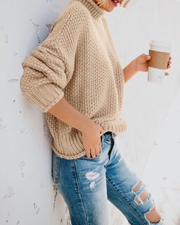 Foto 3 | Foto 3 | Jersey Saodimallsu De Cuello Alto De Gran Tamaño Para Mujer, Color Caqui Claro - Venta Internacional.