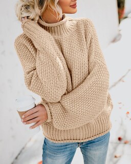 Foto 4 | Foto 4 | Jersey Saodimallsu De Cuello Alto De Gran Tamaño Para Mujer, Color Caqui Claro - Venta Internacional.