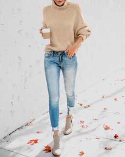 Foto 5 | Foto 5 | Jersey Saodimallsu De Cuello Alto De Gran Tamaño Para Mujer, Color Caqui Claro - Venta Internacional.