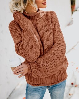Foto 4 | Foto 4 | Jersey Saodimallsu De Cuello Alto De Gran Tamaño Marrón Para Mujer - Venta Internacional.
