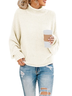 Foto 1 | Foto 1 | Jersey Saodimallsu De Cuello Alto De Punto Extragrande Beige-blanco Para Mujer - Venta Internacional.