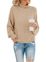 Jersey Saodimallsu De Cuello Alto De Gran Tamaño Para Mujer, Color Caqui Claro - Venta Internacional.