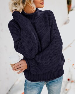 Foto 4 | Foto 4 | Jersey Saodimallsu De Cuello Alto De Punto Extragrande Azul Marino Para Mujer - Venta Internacional.