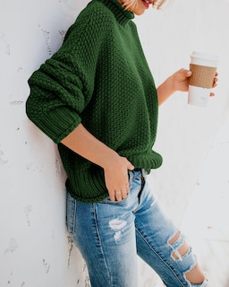 Foto 3 | Foto 3 | Jersey Saodimallsu De Cuello Alto De Gran Tamaño Para Mujer Verde Oscuro - Venta Internacional.