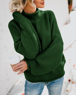 Foto 4 | Foto 4 | Jersey Saodimallsu De Cuello Alto De Gran Tamaño Para Mujer Verde Oscuro - Venta Internacional.