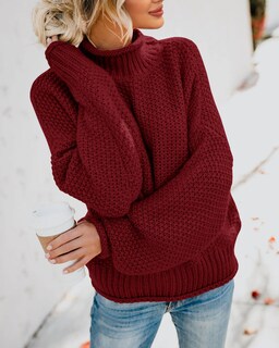 Foto 4 | Foto 4 | Jersey Saodimallsu De Cuello Alto De Punto Extragrande Rojo Vino Para Mujer - Venta Internacional.