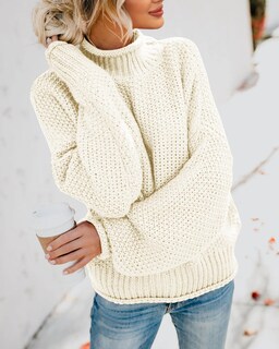 Foto 4 | Foto 4 | Jersey Saodimallsu De Cuello Alto De Punto Extragrande, Beige, Xxl, Para Mujer - Venta Internacional.