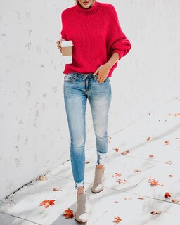 Foto 5 | Foto 5 | Jersey Saodimallsu De Cuello Alto De Punto Extragrande Con Alas De Murciélago Rojo - Venta Internacional.