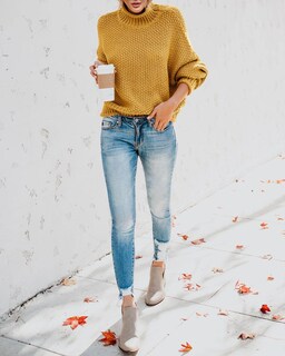 Foto 5 | Foto 5 | Jersey Saodimallsu De Punto De Cuello Alto De Gran Tamaño Para Mujer, Amarillo - Venta Internacional.