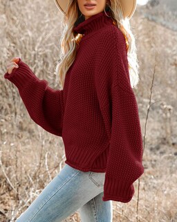 Foto 2 | Foto 2 | Jersey Saodimallsu De Cuello Alto De Punto Extragrande, Rojo Vino, Xl, Para Mujer - Venta Internacional.