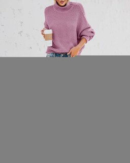 Foto 5 | Foto 5 | Jersey Saodimallsu De Cuello Alto De Punto Extragrande De Manga Larga Para Mujer - Venta Internacional.