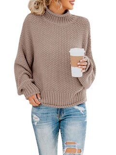 Foto 1 | Foto 1 | Jersey Saodimallsu De Punto De Cuello Alto Extragrande Para Mujer, Color Canela - Venta Internacional.