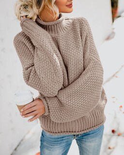Foto 4 | Foto 4 | Jersey Saodimallsu De Punto De Cuello Alto Extragrande Para Mujer, Color Canela - Venta Internacional.