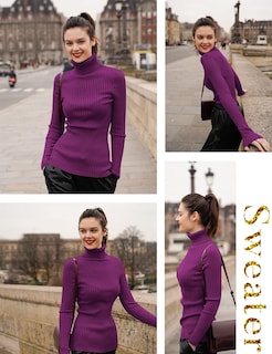 Foto 4 | Foto 4 | Jersey V28 De Manga Larga De Punto Con Cuello Alto Elástico Para Mujer - Venta Internacional.