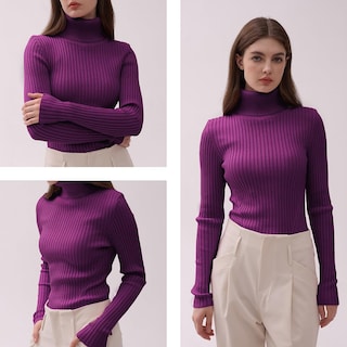 Foto 5 | Foto 5 | Jersey V28 De Manga Larga De Punto Con Cuello Alto Elástico Para Mujer - Venta Internacional.